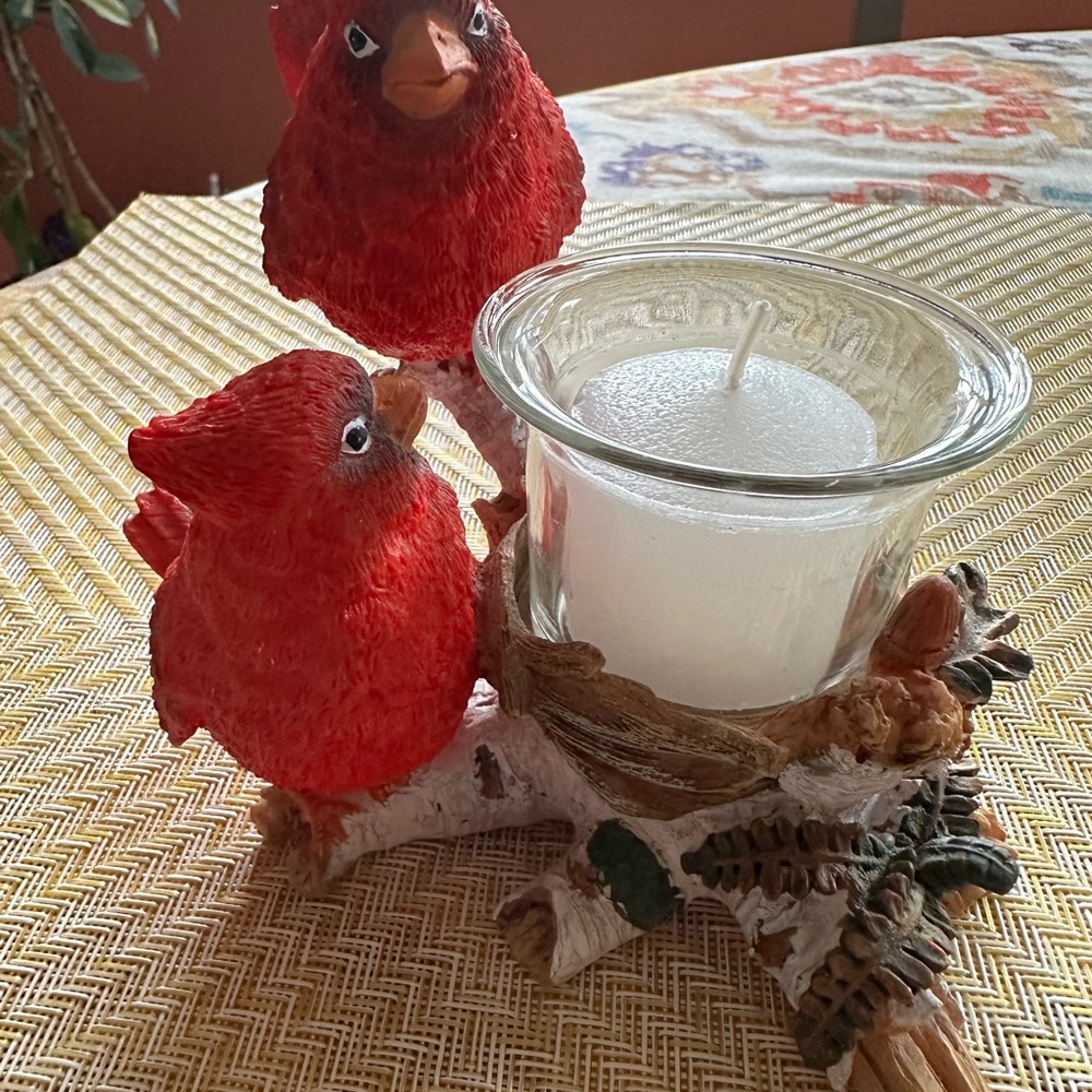 Red Cardinal Candle Holder Set